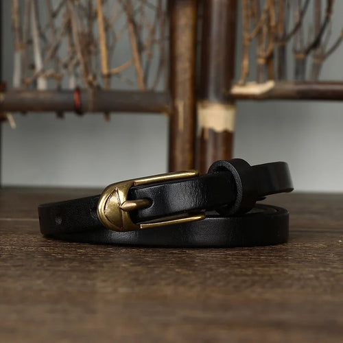 Thin Genuine Leather Belt Cowskin Waistband with Copper Pin Buckle-Belts-Arimonz-Arimonz