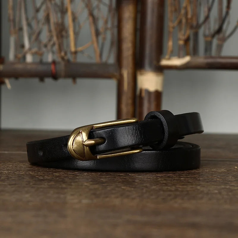 Thin Genuine Leather Belt Cowskin Waistband with Copper Pin Buckle-Belts-Arimonz-Arimonz