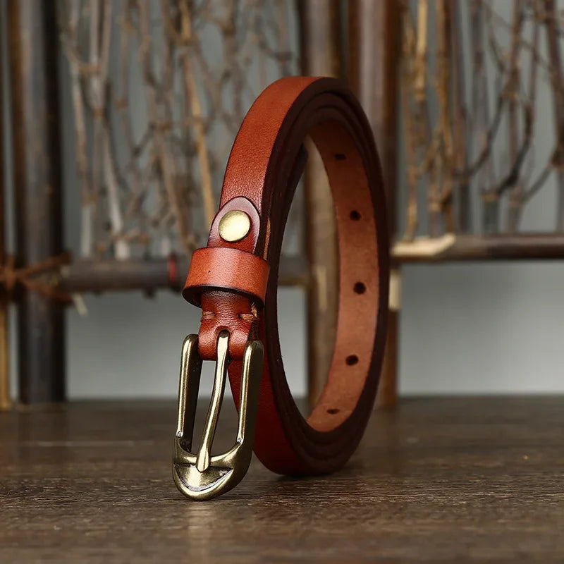 Thin Genuine Leather Belt Cowskin Waistband with Copper Pin Buckle-Belts-Arimonz-Camel-90cm/35in-Arimonz