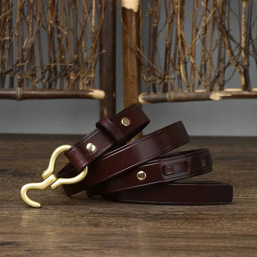 Thin Genuine Leather Cowskin Belt Decorative Waist Belt For Jeans-Belts-Arimonz-Coffee-95cm/37in-Arimonz