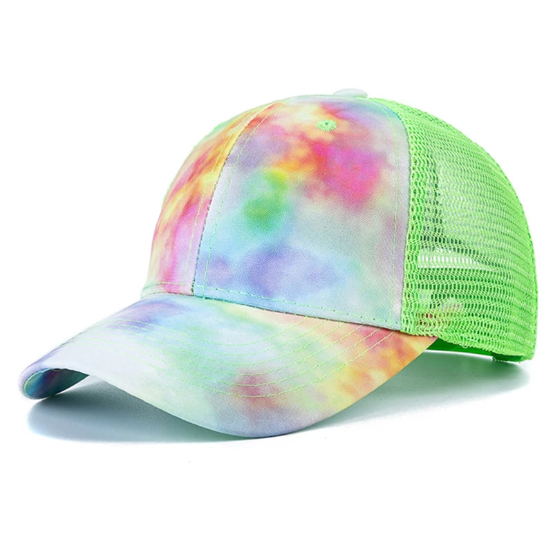 Tie-Dye Baseball Cap Multicolor Irregular Print Streetwear Outdoor Hat-Women's Caps-Arimonz-Green 2-21-23in-Arimonz