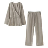 Tie-Front Two Piece Outfit Wide Leg and Blazer Suit Spring Office Chic-Wear To Work Sets-Arimonz-Arimonz