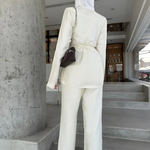 Tie-Front Two Piece Outfit Wide Leg and Blazer Suit Spring Office Chic-Wear To Work Sets-Arimonz-Arimonz