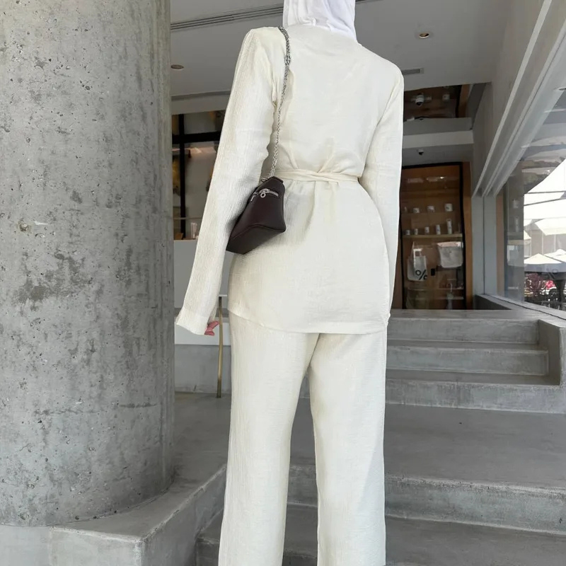 Tie-Front Two Piece Outfit Wide Leg and Blazer Suit Spring Office Chic-Wear To Work Sets-Arimonz-Arimonz