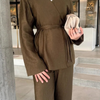 Tie-Front Two Piece Outfit Wide Leg and Blazer Suit Spring Office Chic-Wear To Work Sets-Arimonz-Arimonz