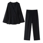 Tie-Front Two Piece Outfit Wide Leg and Blazer Suit Spring Office Chic-Wear To Work Sets-Arimonz-Black Suit-XS-Arimonz