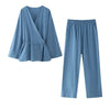 Tie-Front Two Piece Outfit Wide Leg and Blazer Suit Spring Office Chic-Wear To Work Sets-Arimonz-Blue Suit-XS-Arimonz