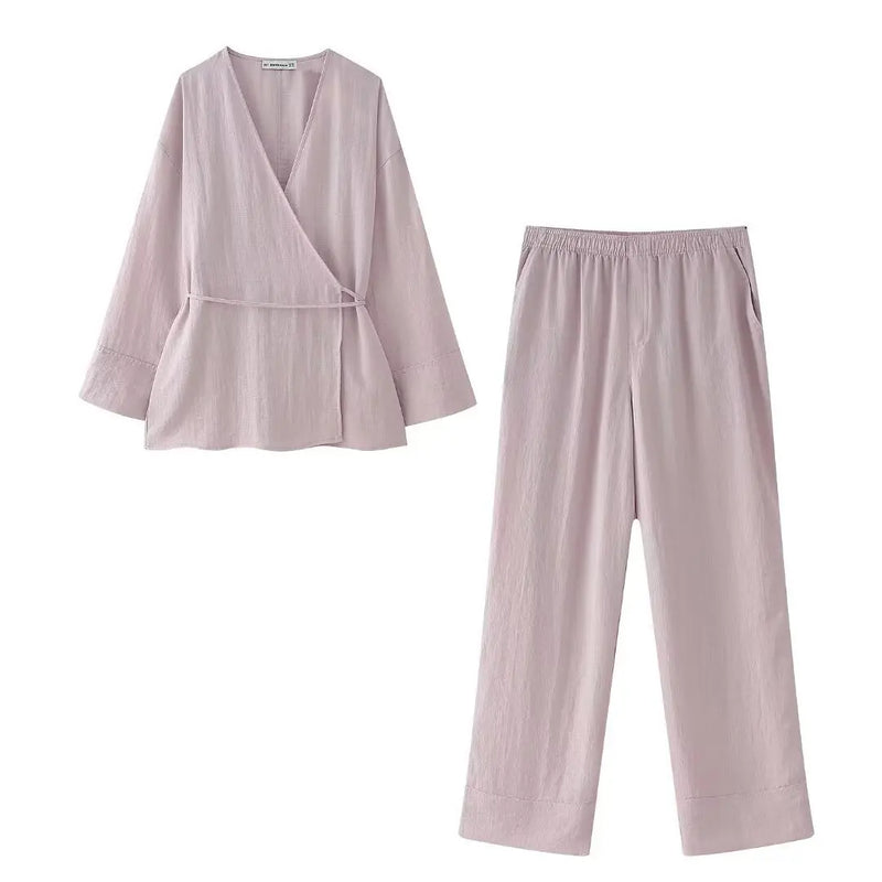 Tie-Front Two Piece Outfit Wide Leg and Blazer Suit Spring Office Chic-Wear To Work Sets-Arimonz-Light Pink Suit-XS-Arimonz