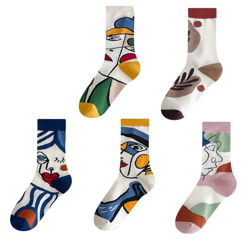 Trendy Personality Tide 5 Pairs Graffiti Unisex Cotton Couple Socks-Socks & Tights-Arimonz-Arimonz