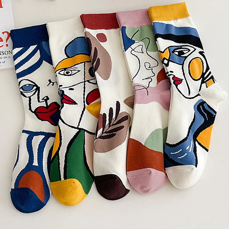 Trendy Personality Tide 5 Pairs Graffiti Unisex Cotton Couple Socks-Socks & Tights-Arimonz-Arimonz