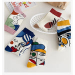 Trendy Personality Tide 5 Pairs Graffiti Unisex Cotton Couple Socks-Socks & Tights-Arimonz-Arimonz