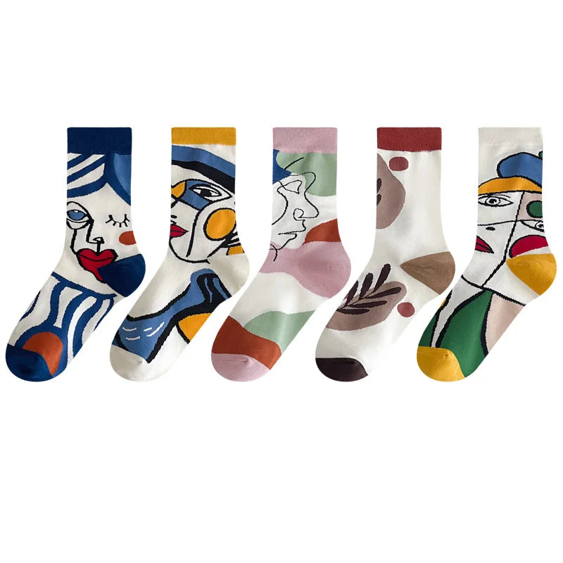 Trendy Personality Tide 5 Pairs Graffiti Unisex Cotton Couple Socks-Socks & Tights-Arimonz-Arimonz