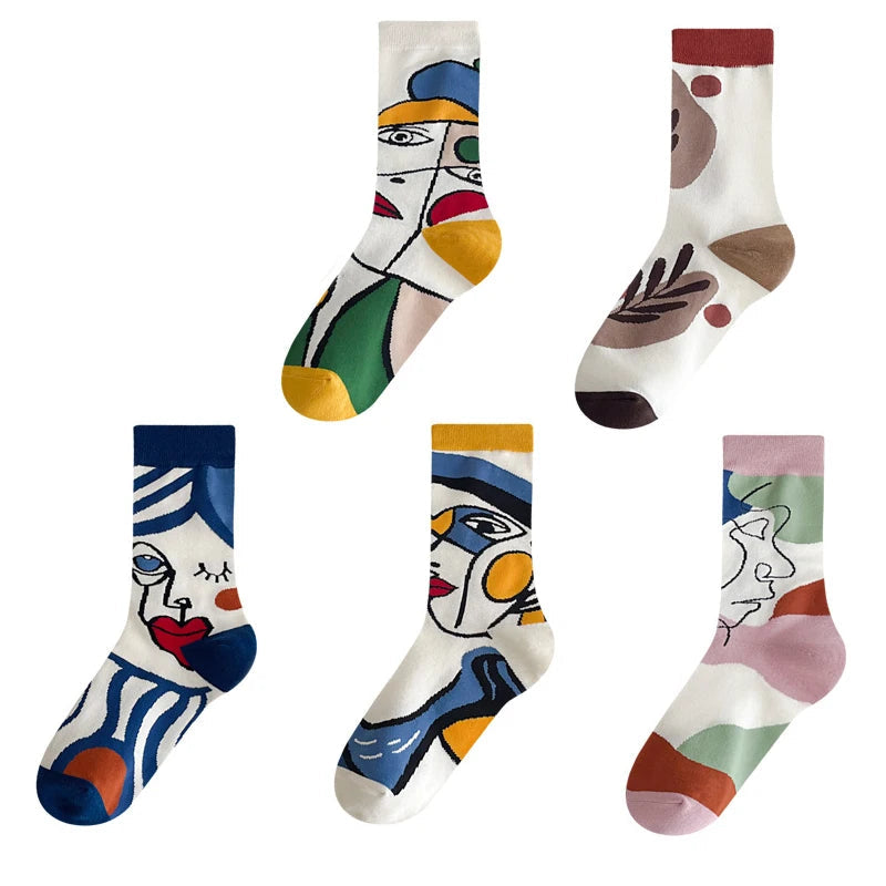 Trendy Personality Tide 5 Pairs Graffiti Unisex Cotton Couple Socks-Socks & Tights-Arimonz-As picture-Size 5-10-Arimonz