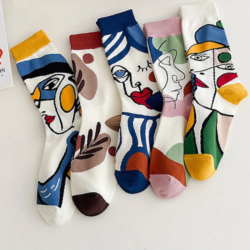 Trendy Personality Tide 5 Pairs Graffiti Unisex Cotton Couple Socks-Socks & Tights-Arimonz-Arimonz