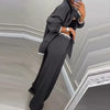 Turn-down Collar Button Long Sleeve Blazer and Straight-leg Pants Set-Wear To Work Sets-Arimonz-Arimonz