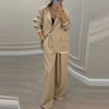 Turn-down Collar Button Long Sleeve Blazer and Straight-leg Pants Set-Wear To Work Sets-Arimonz-Arimonz