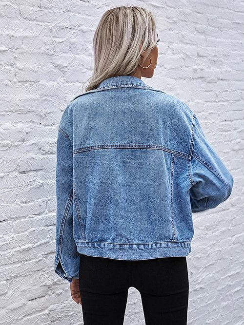 Turn-down Collar Loose Denim Jacket Single Breasted Casual Jean Jacket-Jean Jackets-Arimonz-Arimonz