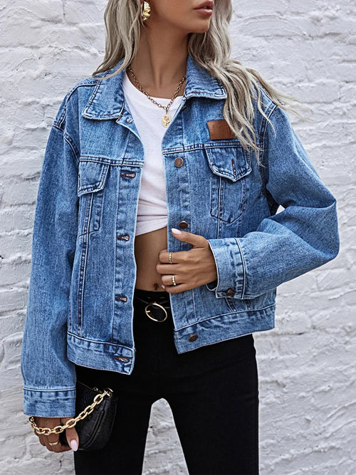 Turn-down Collar Loose Denim Jacket Single Breasted Casual Jean Jacket-Jean Jackets-Arimonz-Arimonz