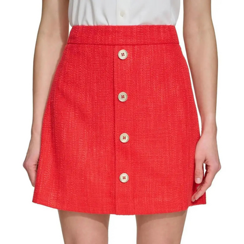 Tweed Button Mini Skirt High-Waist Skirt for Casual Dressy Look-Skirts-Arimonz-Red-US 6 S-Arimonz