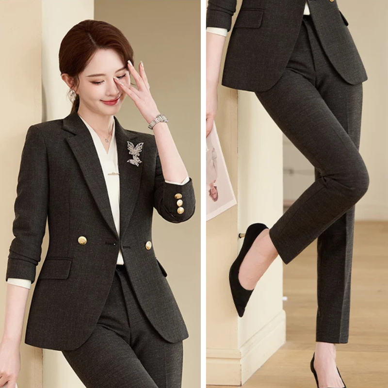 Two-piece Trouser Pants and Suit Jacket Stylish Professional Suit Set-Wear To Work Sets-Arimonz-Black gray Coat-pant-S-Arimonz