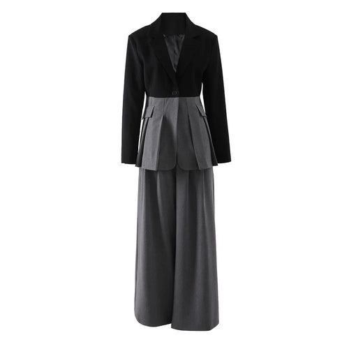 Two Tone Suit Set Office Lightweight Wear Matching Outfit Suit Set-Wear To Work Sets-Arimonz-Black and Gray-S (US-4)-Arimonz