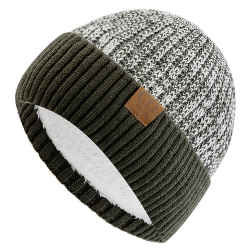 Unisex Two-Tone Winter Hat Fur-Lined Fashion Beanie Knitted Cap-Winter Hats-Arimonz-Arimonz