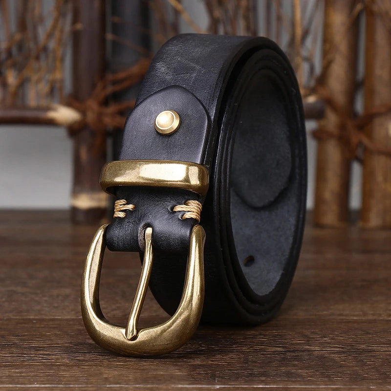 Unisex Vintage Genuine Leather Belt with Luxury Copper Buckle Pin-Belts-Arimonz-Arimonz