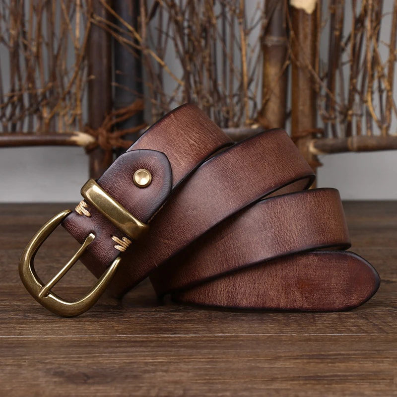 Unisex Vintage Genuine Leather Belt with Luxury Copper Buckle Pin-Belts-Arimonz-Arimonz