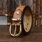 Unisex Vintage Genuine Leather Belt with Luxury Copper Buckle Pin-Belts-Arimonz-Khaki-105CM/41in-Arimonz