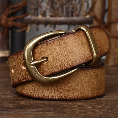 Unisex Vintage Genuine Leather Belt with Luxury Copper Buckle Pin-Belts-Arimonz-Arimonz