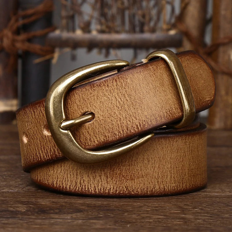 Unisex Vintage Genuine Leather Belt with Luxury Copper Buckle Pin-Belts-Arimonz-Arimonz