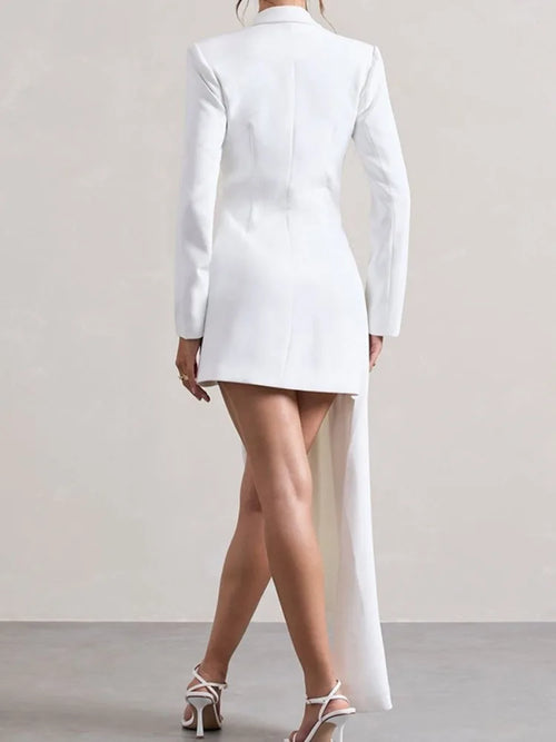 Urban High-low Notched Collar Blazer Office Buttoned Pocket Outerwear-Wear To Work Sets-Arimonz-Arimonz