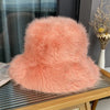 Fluffy Faux Fur Bucket Hats Women Warm Thick Plush Winter Hat