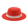 Elegant Solid Band Fashion Flat Dome Fedora Felt Hat Luxury Jazz Cap
