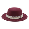 Elegant Solid Band Fashion Flat Dome Fedora Felt Hat Luxury Jazz Cap
