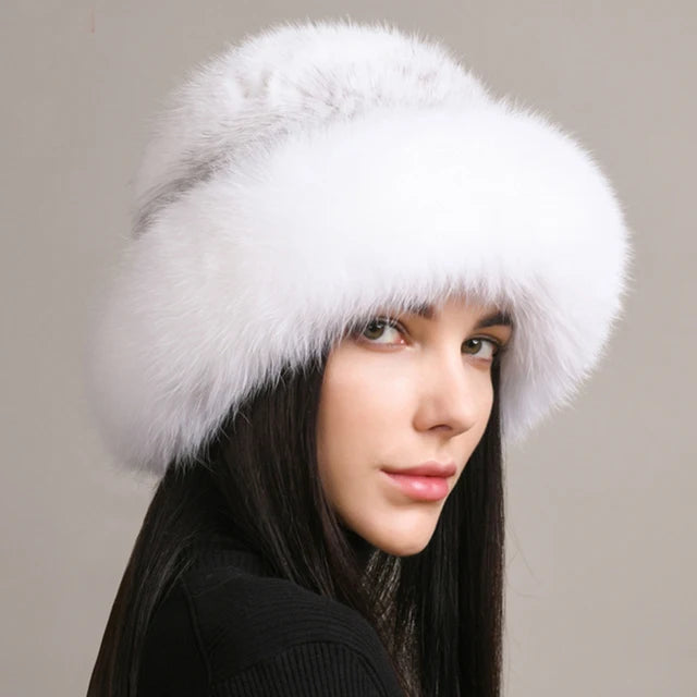 Natural Knitted Mink Fur Hat Cap Women Handmade Knit Headwear Beanies