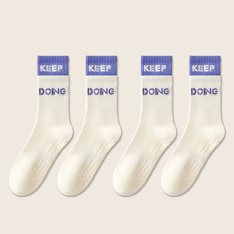 4 Pairs Non Slip with Grips Sticky Gripper Cotton Yoga Unisex Socks