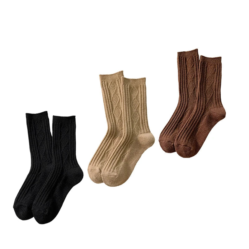 3 Pairs Cashmere Wool Winter Thicken Warm Thermal Mid Tube Socks