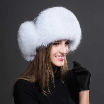 Women Natural Fur Caps Ushanka Hats for Winter Thick Warm Ears