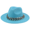 Summer Fedora with Chain Belt Sun Straw Panama Outdoor Beach Hat