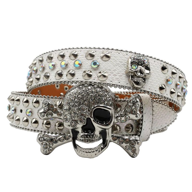 Western Rhinestone Skull Belt Crystal Studded Luxury Pin Buckle Belt