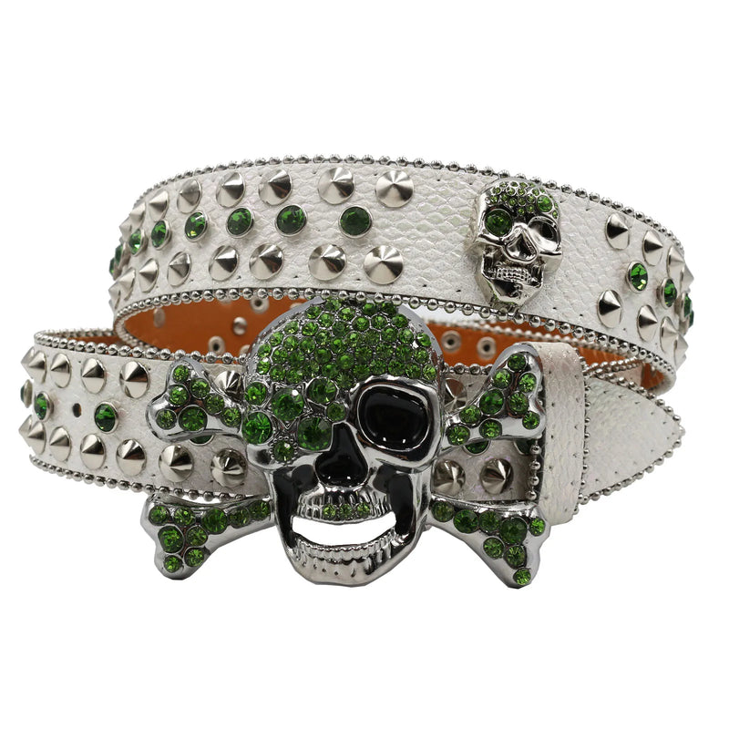 Western Rhinestone Skull Belt Crystal Studded Luxury Pin Buckle Belt