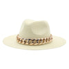 Summer Fedora with Chain Belt Sun Straw Panama Outdoor Beach Hat