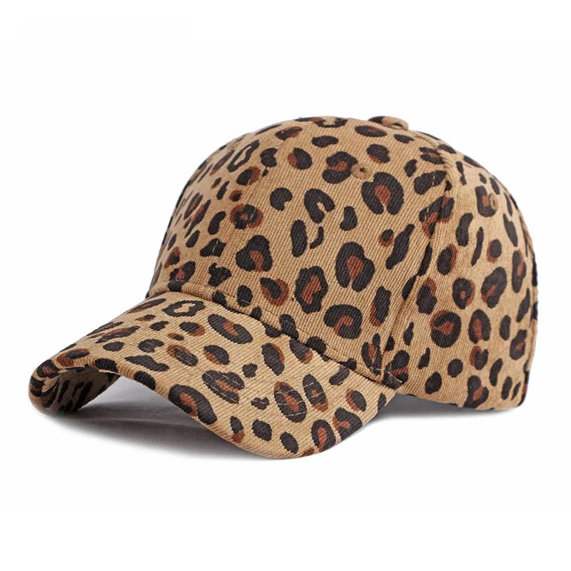 Leopard Corduroy Winter Baseball Cap Retro Cotton Snapback Hat