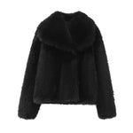 Women Casual Faux Fur Jackets Turn Down Collar Elegant Thick Coat