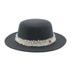 Elegant Solid Band Fashion Flat Dome Fedora Felt Hat Luxury Jazz Cap