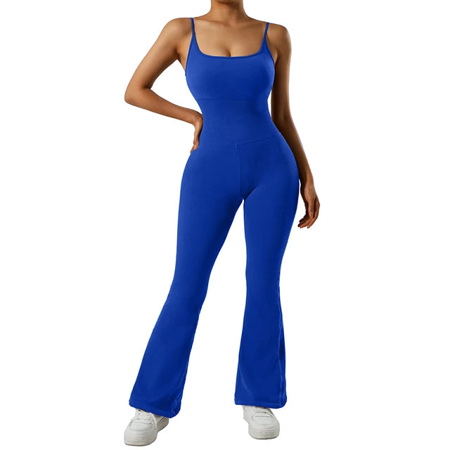 Solid Sleeveless Jumpsuit Women Elastic Hight Outfit Fitness Sportwear