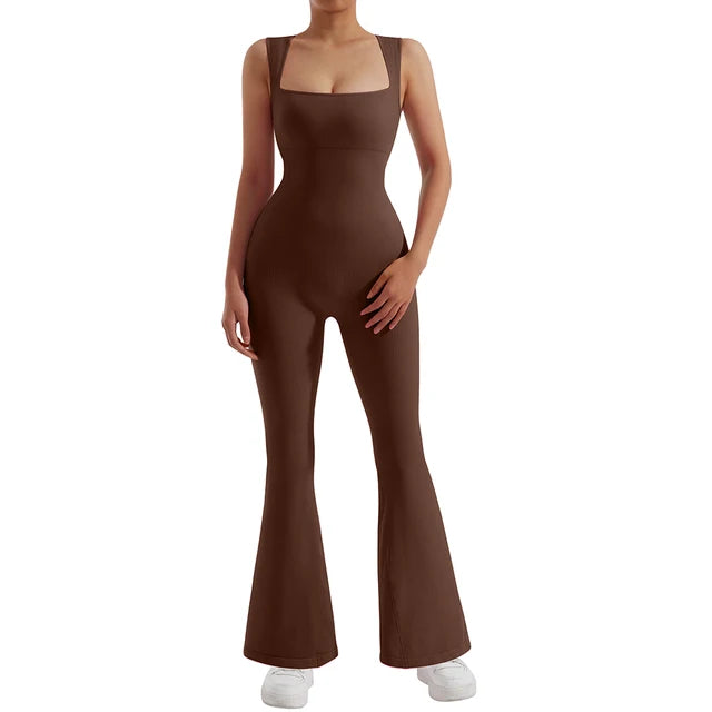 One-piece Women Bodycon Jumpsuit Long Sleeve Square Neck Romper