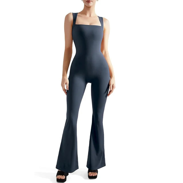 Women's Sleeveless Bodysuit Flared Pants Square Neck Casual Jumpsuits