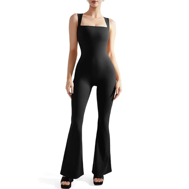 Women's Sleeveless Bodysuit Flared Pants Square Neck Casual Jumpsuits